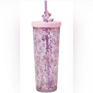 Disney Parks Miss Piggy Tumbler floating gold glitter with Straw and Charm